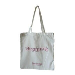 Beginning Boutique Tote Bag Reusable Shopping Bag Recycled Cotton White Pink NEW